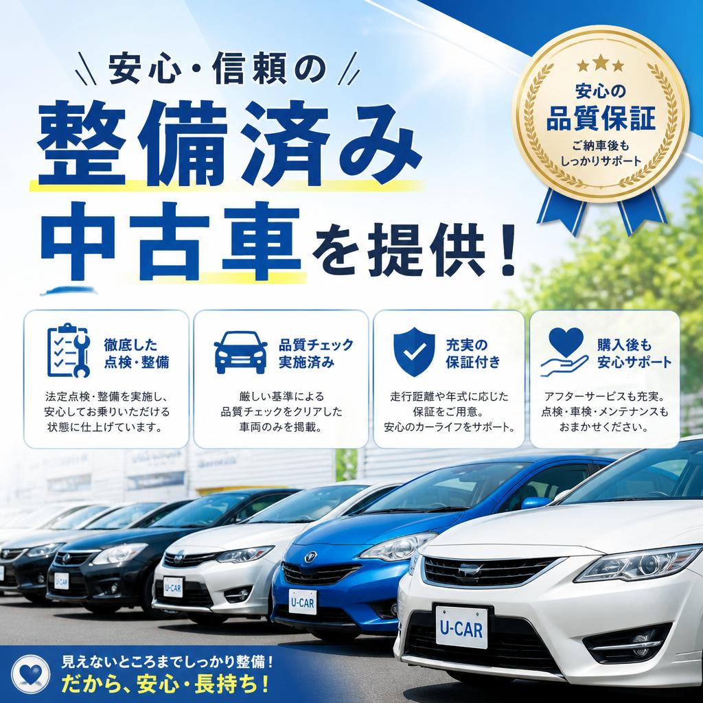 安心・信頼の整備済み中古車を提供！