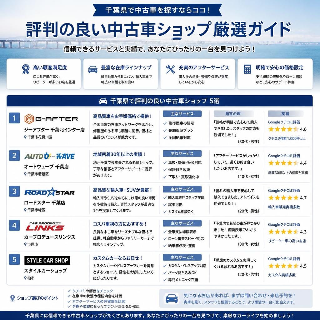 千葉県内のおすすめ中古車ショップ