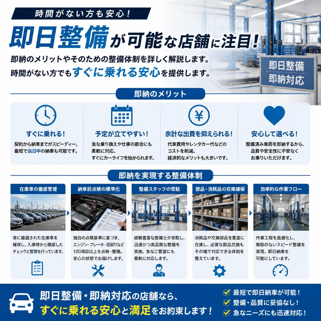 即日整備で即納可能な中古車