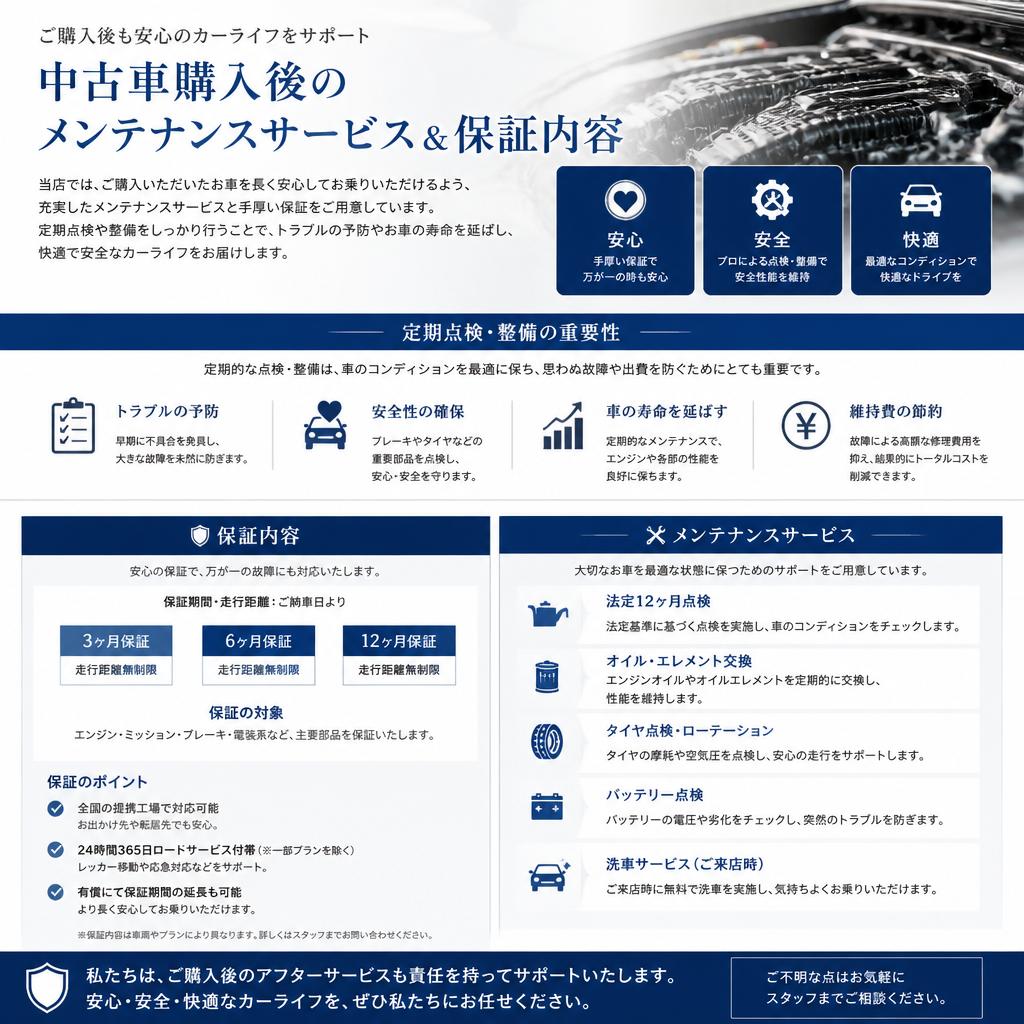 購入後のメンテナンスも安心