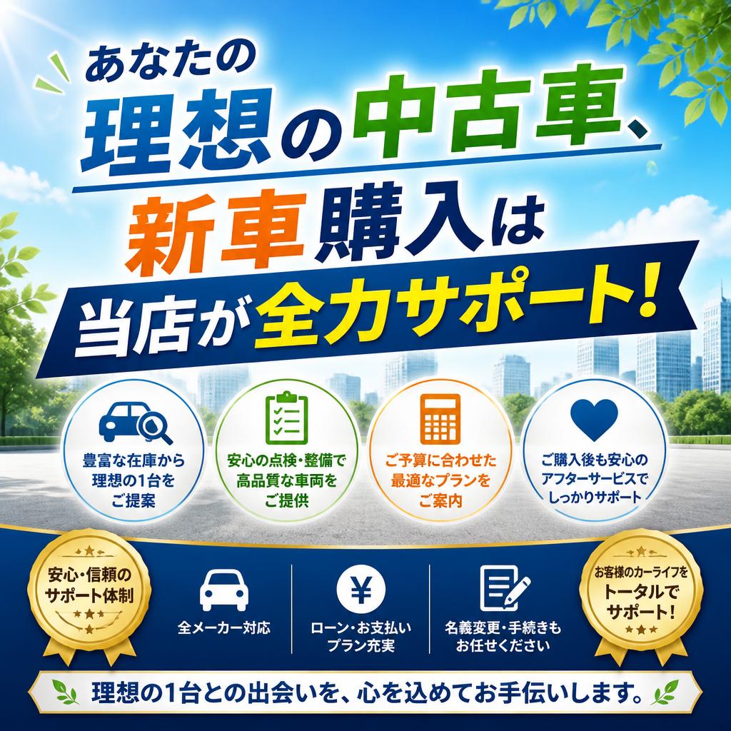 あなたの理想の中古車、新車購入は当店が全力サポート！