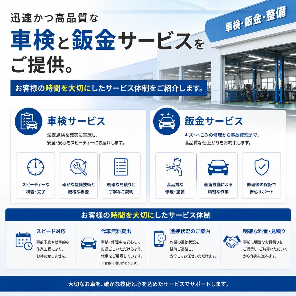 スピーディーな車検・鈑金サービス