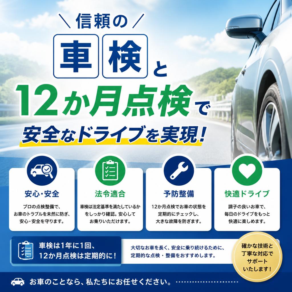 信頼の車検と１２か月点検で安全なドライブを実現！