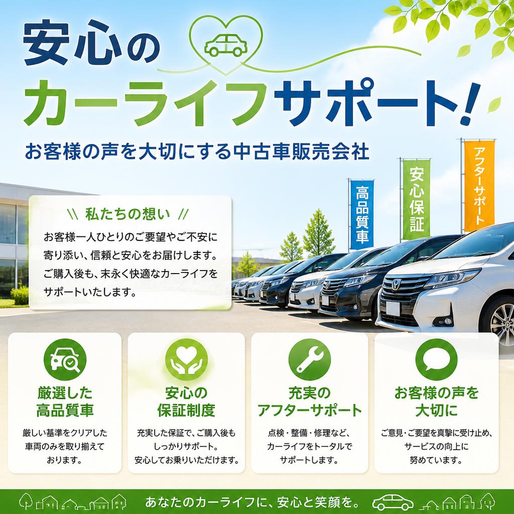安心のカーライフサポート！お客様の声を大切にする中古車販売会社