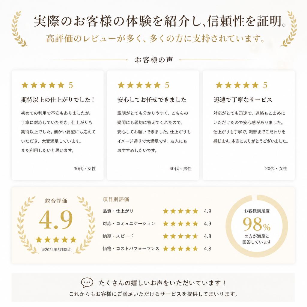 お客様の声、信頼の証