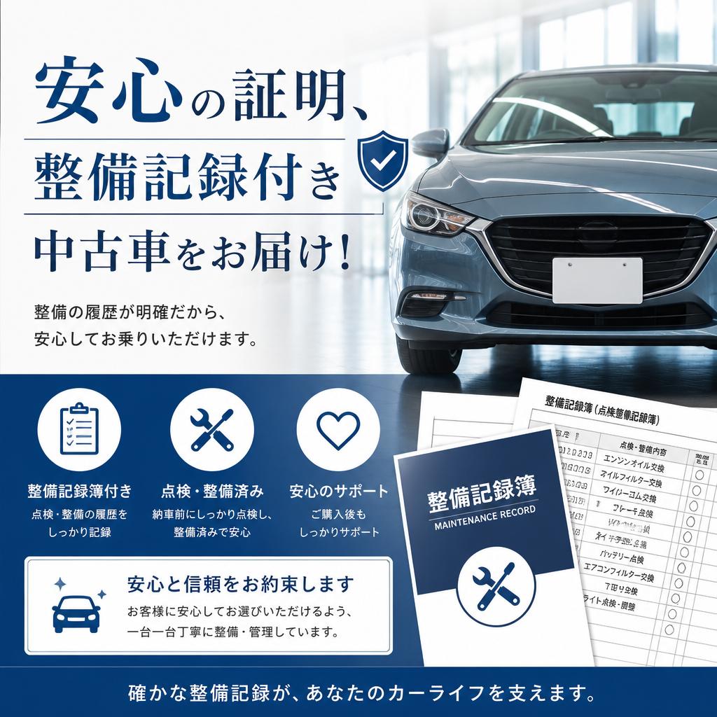 安心の証明、整備記録付き中古車をお届け！
